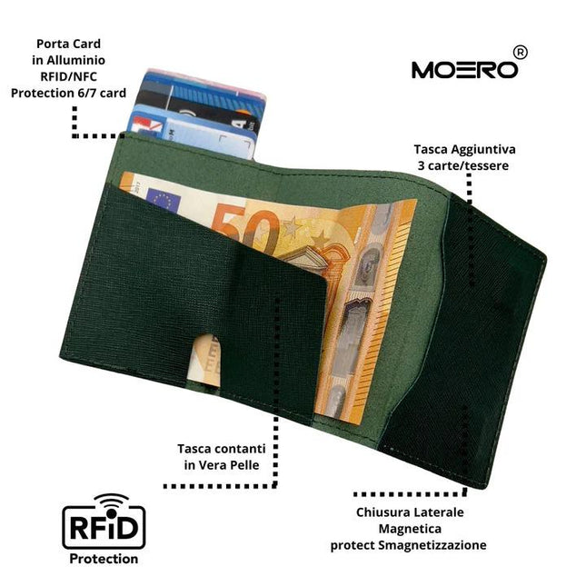 Moero Pro Saffiano Green Zip Portafoglio Slim PRO SAFFIANO VERDE ZIP GREEN Moero 