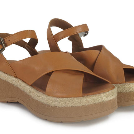 Sandali Zeppa Pelle Cuoio Y8205 CUOIO Bueno 