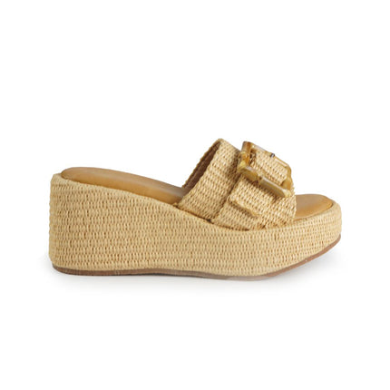 Exe Sandali Donna con Zeppa in Tessuto Beige 25001-2 RAFFIA BEIGE Exe 
