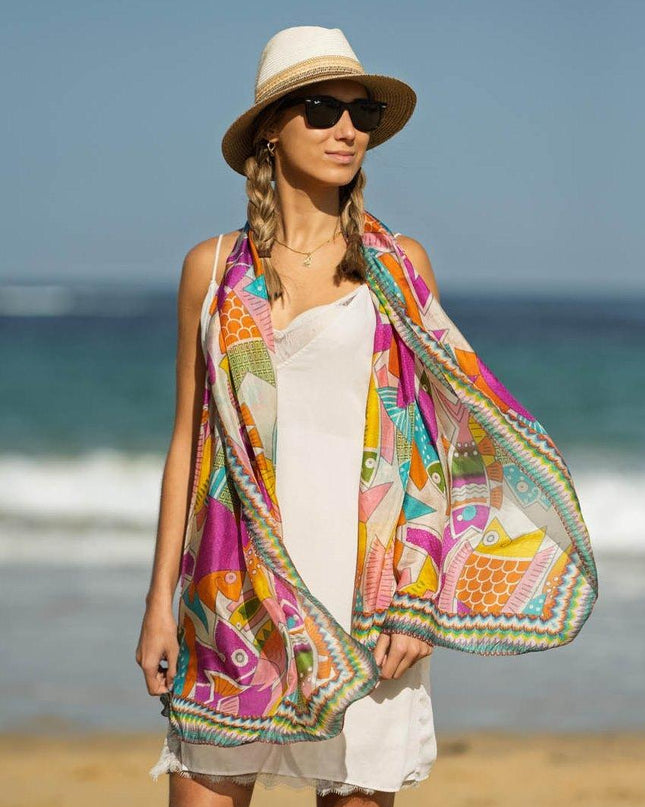 Foulard Pareo in Seta Stampa Rosa ASK296C SILK ROSA Colores de Otono 