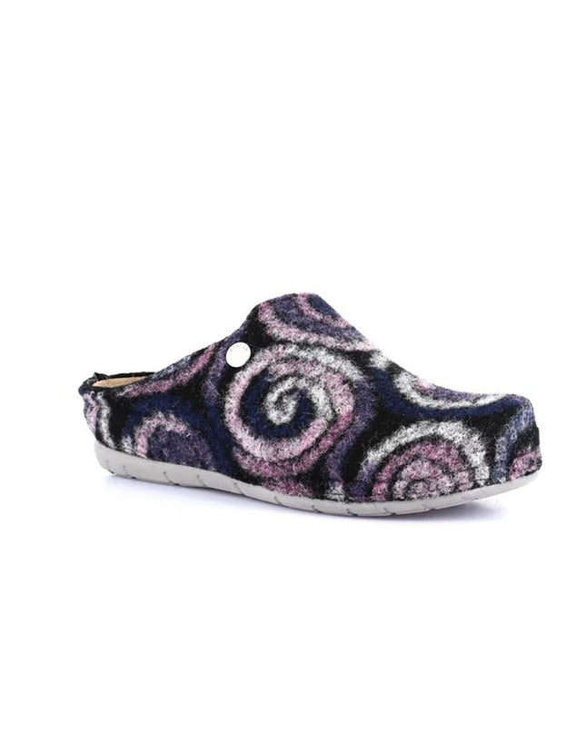 Pantofole Donna con Zeppa in Lana Fantasia Nero - MARIO SPATARELLA