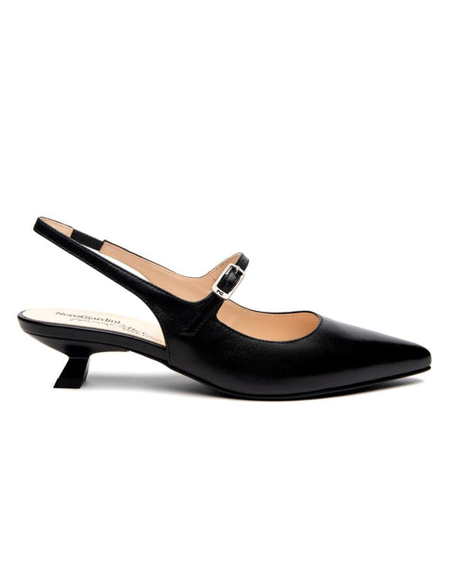 NeroGiardini Chanel Mary Jane Slingback Kitten Heel a Punta in Pelle Nera - MARIO SPATARELLA