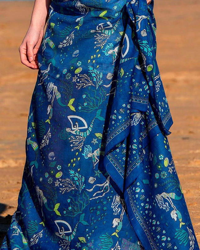 Foulard Pareo in Cotone Stampato Fantasia Blu - MARIO SPATARELLA