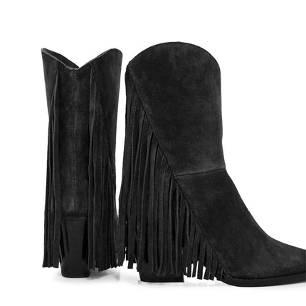 Tsakiris Mallas Stivali Texani Donna con Frange in Camoscio Nero - MARIO SPATARELLA