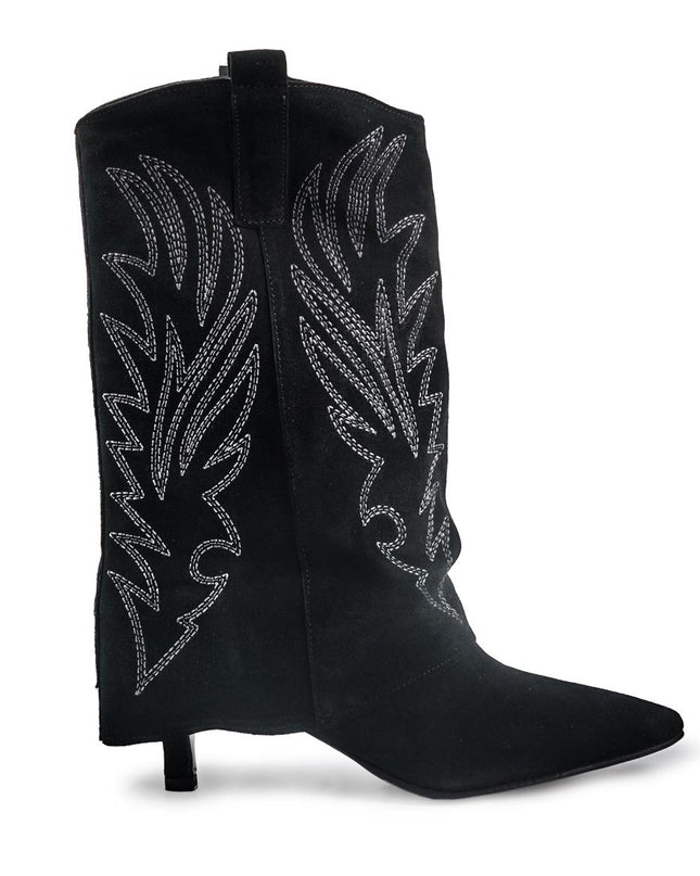 Spatarella Stivali Texani con Risvolto e Tacco Rocchetto in Camoscio Nero - MARIO SPATARELLA