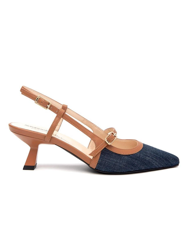 NeroGiardini Mary Jane Slingback Kitten Heel a Punta in Pelle e Denim - MARIO SPATARELLA