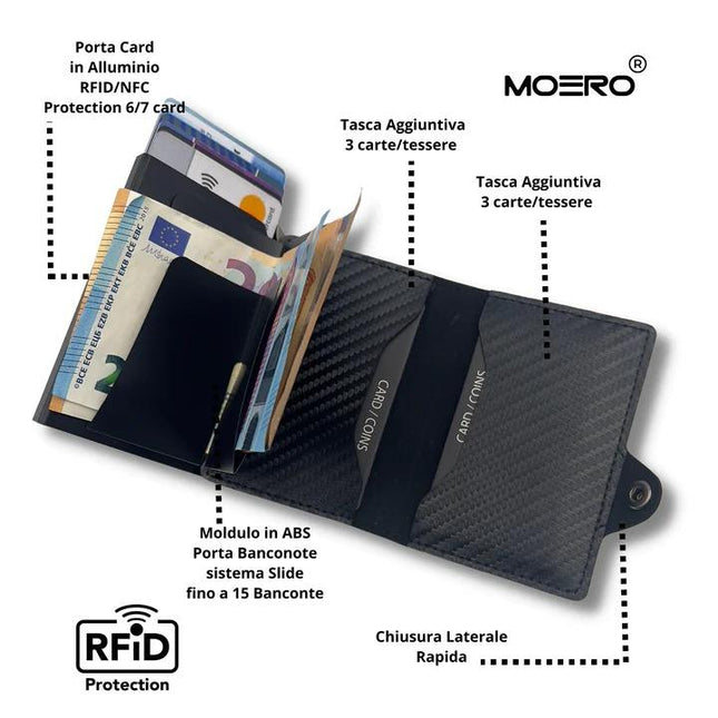 Moero Carbon Black Zip Portafoglio Slim - MARIO SPATARELLA