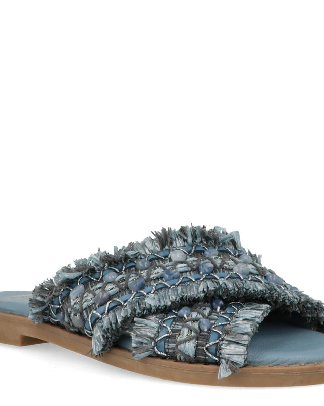 O-Joo Sandalo Flat Donna in Tessuto con Pietre Blu MILEY CROSS SKY O-JOO 