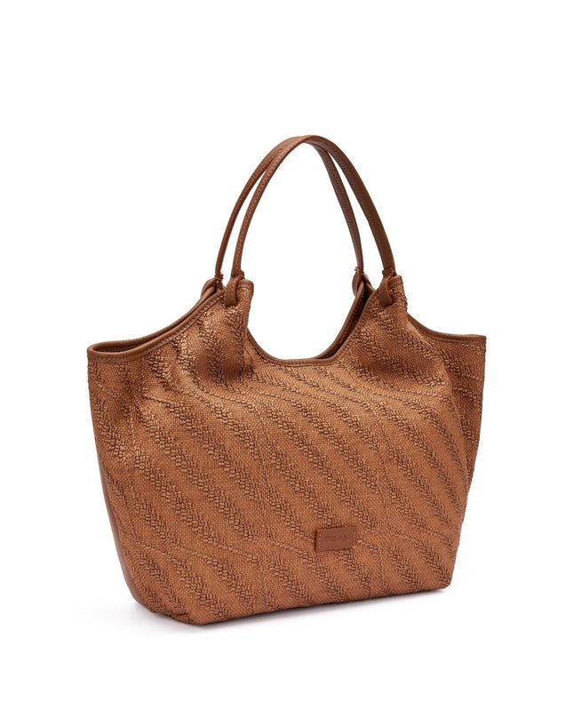 Frau Borsa Donna Shopper con Tracolla in Pelle e Tessuto Caramello - MARIO SPATARELLA