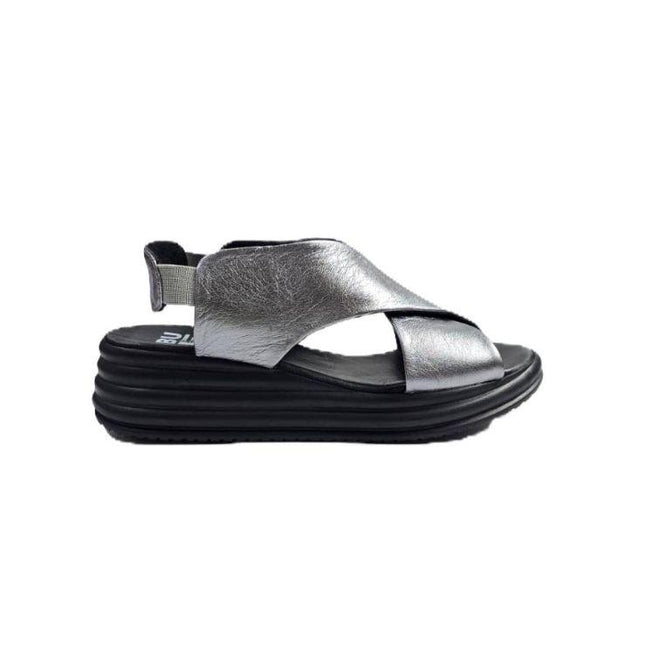 Bueno Sandali Donna con Zeppa in Pelle Laminato Grigio Y5703 OLD GUN Bueno 