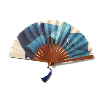 Ventaglio in Legno e Cotone Blu BLUE WAVE FLUID Ette 