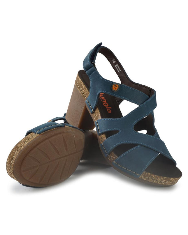 Jungla Sandali Donna in Pelle con Tacco e Plateau Blu 8005 OCEAN Jungla 
