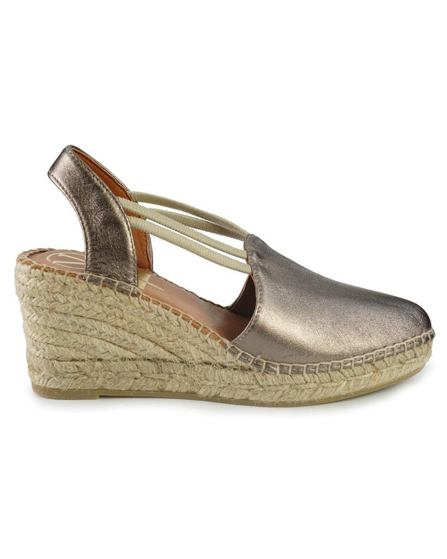 Viguera Espadrillas Alpargatas Donna con Elastici in Pelle Laminata Fumo - MARIO SPATARELLA