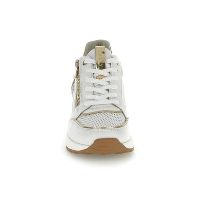 Stonefly Sneackers Donna con Zeppa in Pelle Bianca 222459 MINA WHITE GOLD Stonefly 