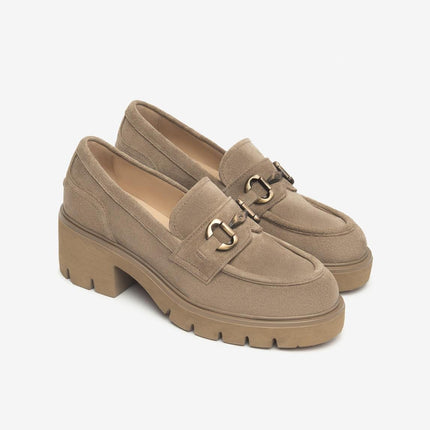 Nero Giardini Mocassini Donna con Tacco e Morsetto in Camoscio Argilla - MARIO SPATARELLA