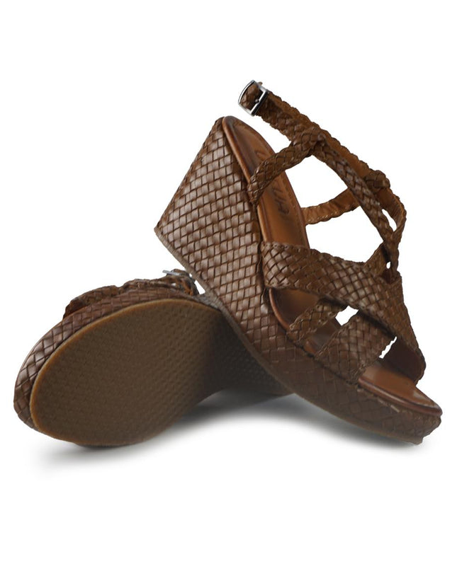 Vueva Sandali Zeppa Alta Donna in Pelle Intrecciata Cuoio WD319R24 COGNAC Vueva 