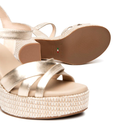NeroGiardini Sandali Donna con Tacco e Plateau in Pelle Laminata Miele - MARIO SPATARELLA