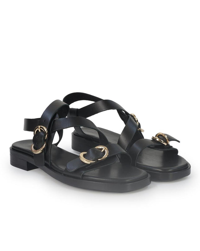 Frau Sandalo Basso Donna in Pelle Nera 87M6 LONDON BLACK Frau 