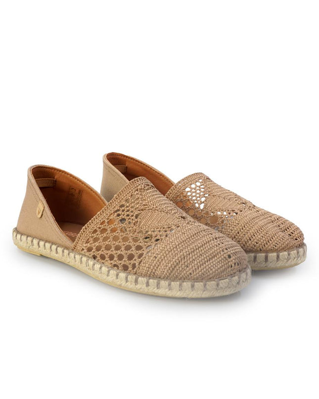 Verbenas Espadrillas Bassa da Donna in Tessuto Beige CARMEN CROCHET PIEDRA Verbenas 