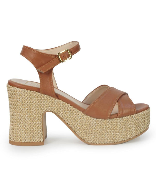 Luis Anne Sandalo Donna con Tacco e Plateau in Pelle Cuoio - MARIO SPATARELLA