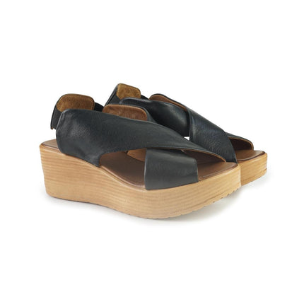 Bueno Sandali Donna con Zeppa in Pelle Nero - MARIO SPATARELLA