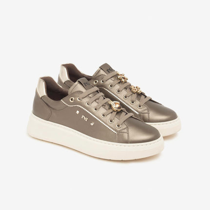 Nero Giardini Sneakers Donna con Charms in Pelle Laminata Platino I514170D BROWN 322 Nero Giardini 