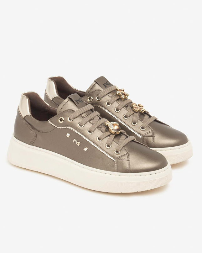 Nero Giardini Sneakers Donna con Charms in Pelle Laminata Platino I514170D BROWN 322 Nero Giardini 