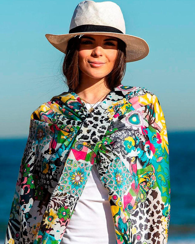 Foulard Pareo in Cotone Stampato Fantasia Verde - MARIO SPATARELLA