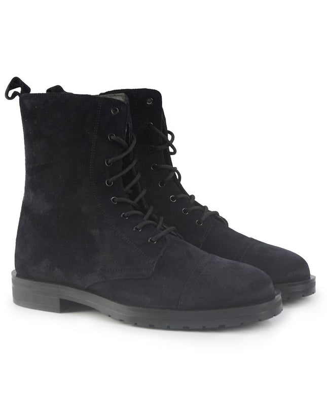 Stivaletto Donna Stringato Alto Camoscio Blu 87C8 NAVY Frau 