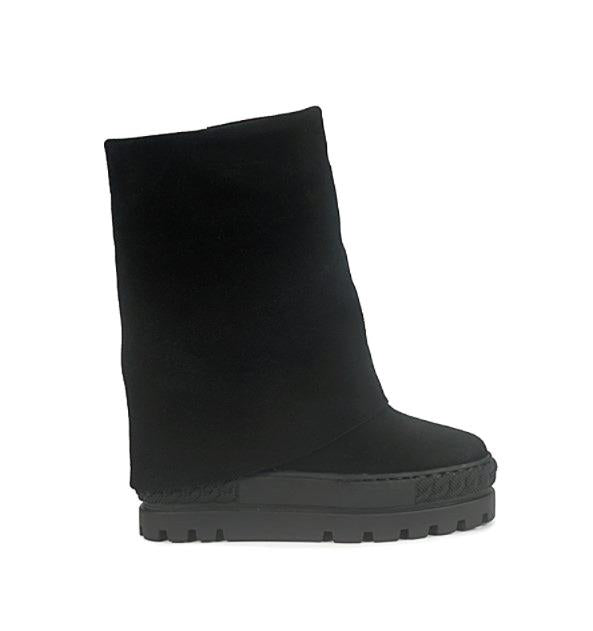 Tsakiris Mallas Stivali Donna Double Face con Risvolto e Zeppa in Camoscio Nero - MARIO SPATARELLA