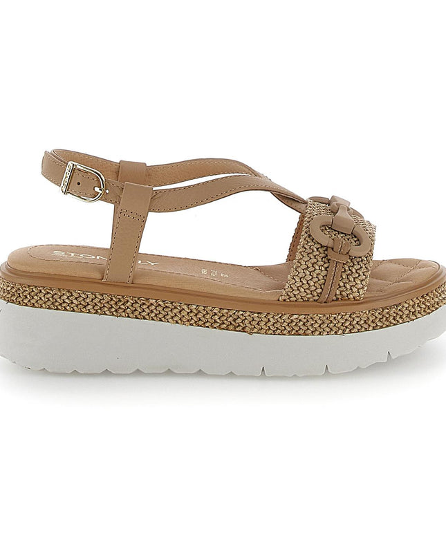 Sandali Zeppa Pelle Cuoio SOLES 4 220973 TAN BROWN Stonefly 