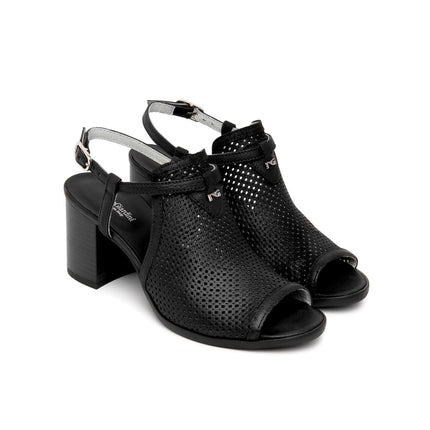 Nero Giardini Sandali Donna con Tacco in Pelle Microforata Nera - MARIO SPATARELLA