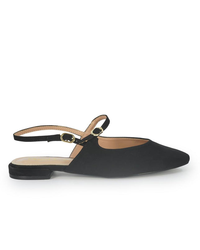 ClaudV Chanel Donna Sling Back Tacco Basso in Camoscio Nero C05-01 BLACK ClaudV 