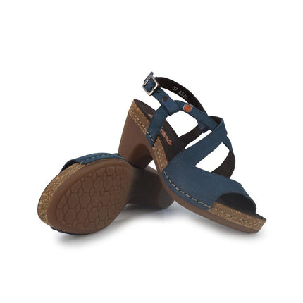 Jungla Sandalo Donna con Tacco in Pelle Nabuk Blu - MARIO SPATARELLA