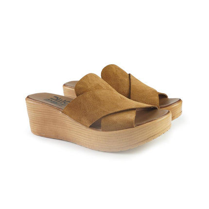 Bueno Sandali Donna con Zeppa in Camoscio Cuoio A4703 CAMOSCIO Bueno 