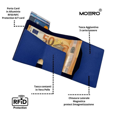 Portafoglio Slim PRO SAFFIANO BLU SHOCK ZIP BLU SHOCK Moero 