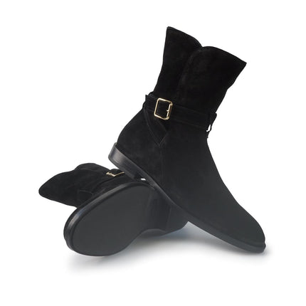 Stivaletti Donna tacco Basso Camoscio Nero 88G6 BLACK Frau 