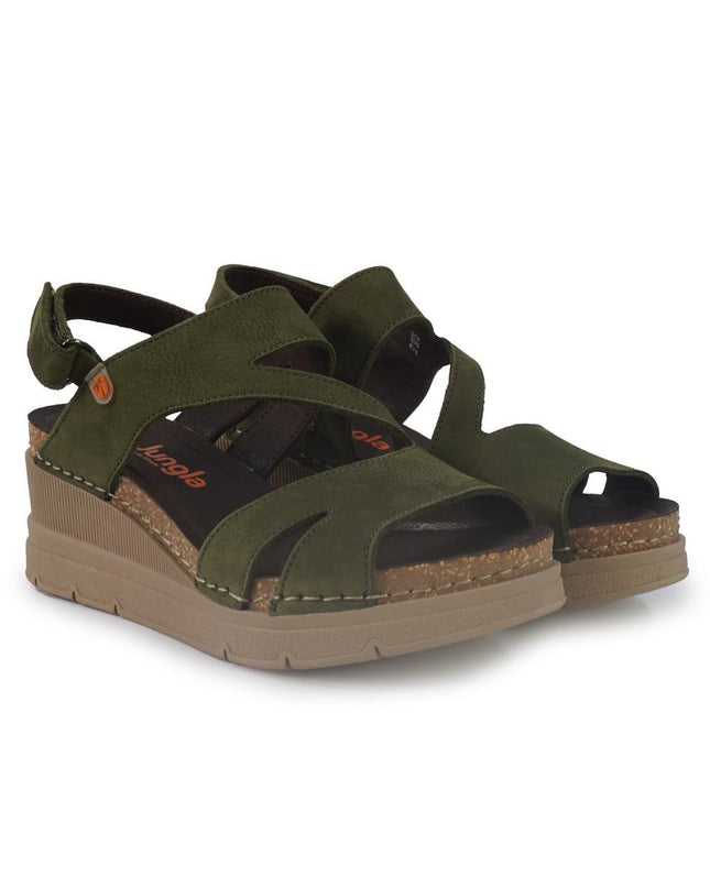 Jungla Sandali Donna con Zeppa in Pelle Nabuk Verde - MARIO SPATARELLA