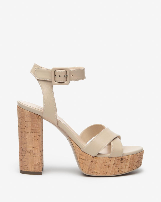 Sandali con Plateau Pelle Lino - MARIO SPATARELLA