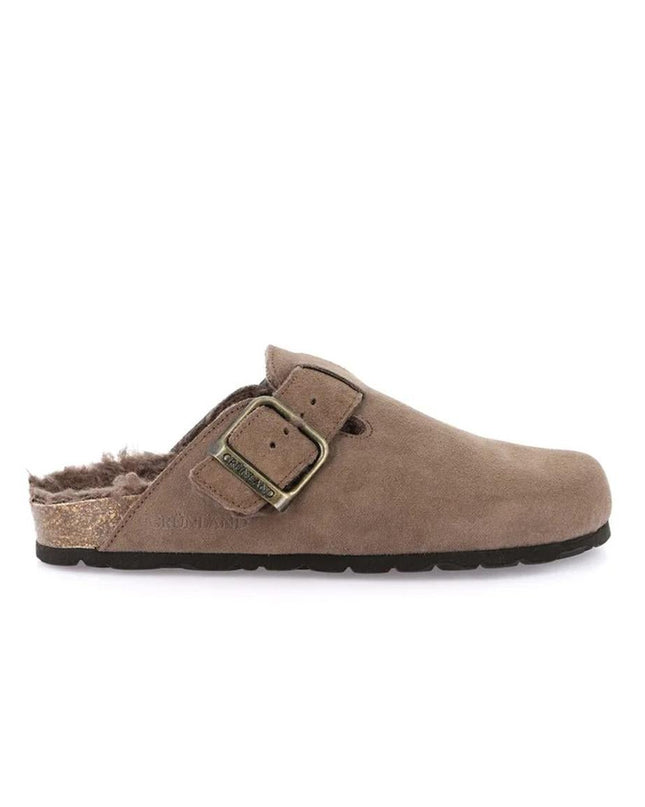 Grunland Pantofola Sabot Donna in Camoscio Tortora con Fodera Peluche - MARIO SPATARELLA