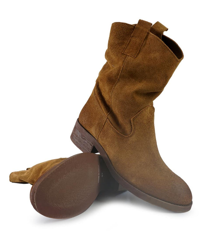 Stivaletti Donna Basso Tubolare in Camoscio Cuoio BL150 CUOIO Spatarella 