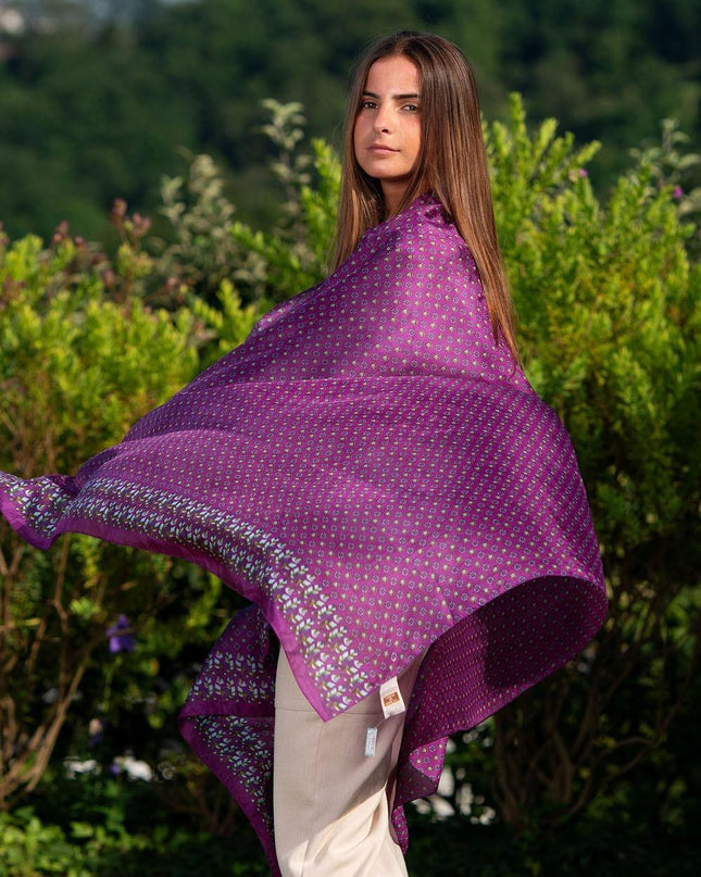 Foulard Pareo in Seta Stampa Viola - MARIO SPATARELLA
