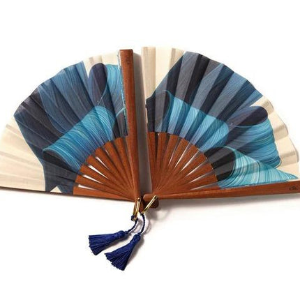 Ventaglio in Legno e Cotone Blu BLUE WAVE FLUID Ette 
