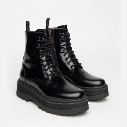 Nero Giardini Stivaletti Anfibi Donna con Zeppa in Pelle Nero - MARIO SPATARELLA