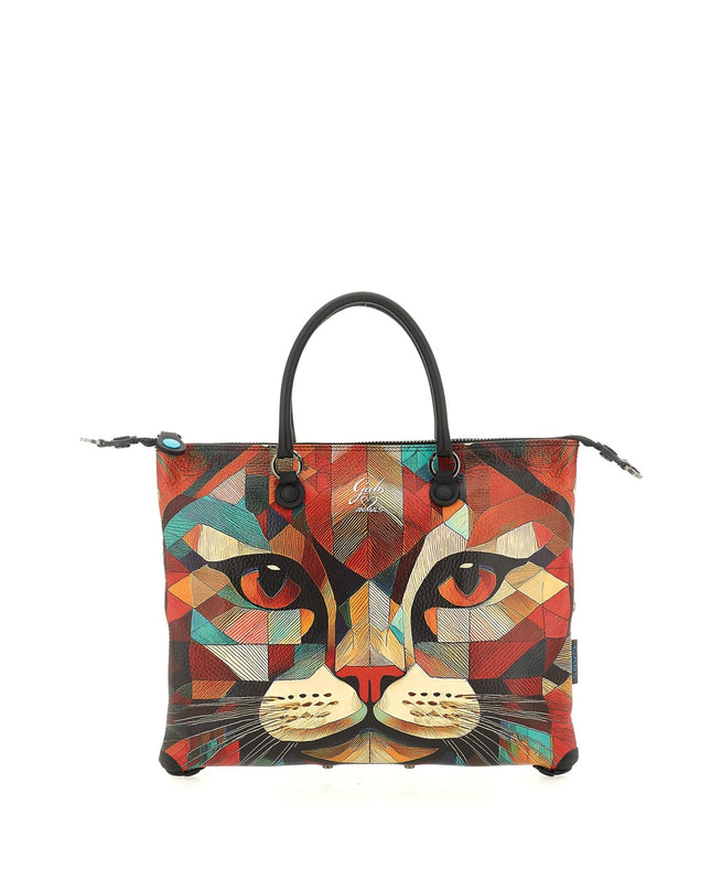 Gabs Borsa Convertibile e Trasformabile con Tracolla in Pelle Fantasia Gatto Rosso - MARIO SPATARELLA
