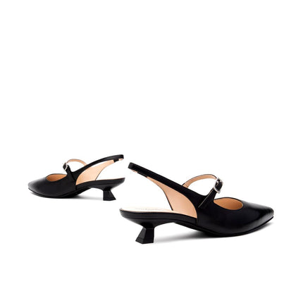 NeroGiardini Chanel Mary Jane Slingback Kitten Heel a Punta in Pelle Nera E615480D NERO 100 Nero Giardini 