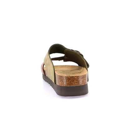 Grunland Sandali Donna Plantare Sughero Doppia Fibbia in Nabuk Bicolore CB2249 HOLA OLIVA MARRONE Grunland 
