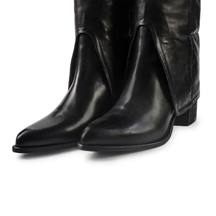 Gianni Crasto Stivale Donna con Risvolto in Pelle Nera con Tacco Medio - MARIO SPATARELLA