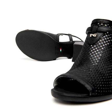 Nero Giardini Sandali Donna con Tacco in Pelle Microforata Nera - MARIO SPATARELLA