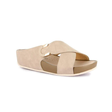 Grunland Sandalo Donna Ciabatta Confort con Velcro in Tessuto Beige - MARIO SPATARELLA